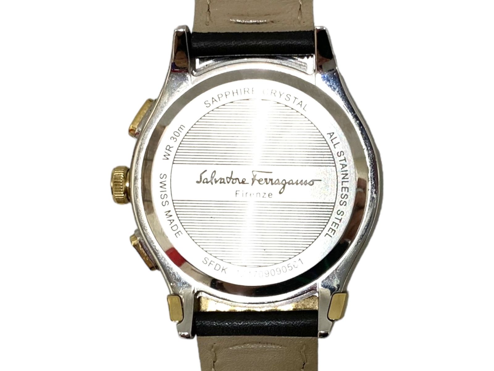 Salvatore Ferragamo (サルヴァトーレフェラガモ) クロノグラフ 42mm 腕時計 クオーツ ステンレス レザーバンド クロノグラフ カレンダー シルバー×ネイビー×ゴールド メンズ/036