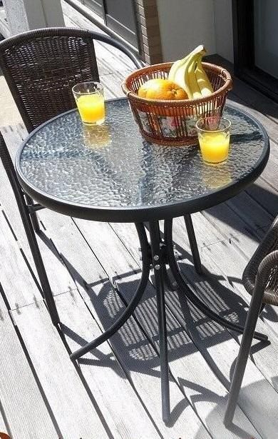 ラタン調 ガラステーブル ガーデンテーブル