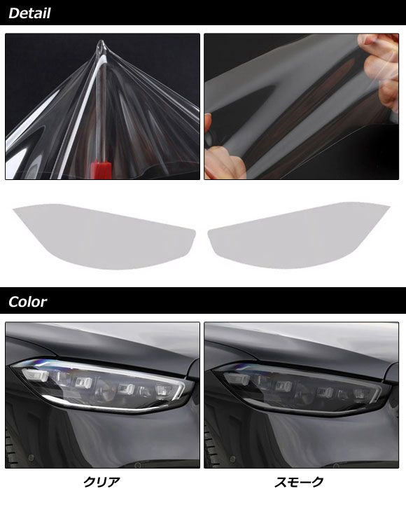 ヘッドライトフィルム メルセデス・ベンツ Sクラス W223 S400，S500，S580 2021年01月～ スモーク TPU製 AP-XT1877-SM 入数：1セット(左右)