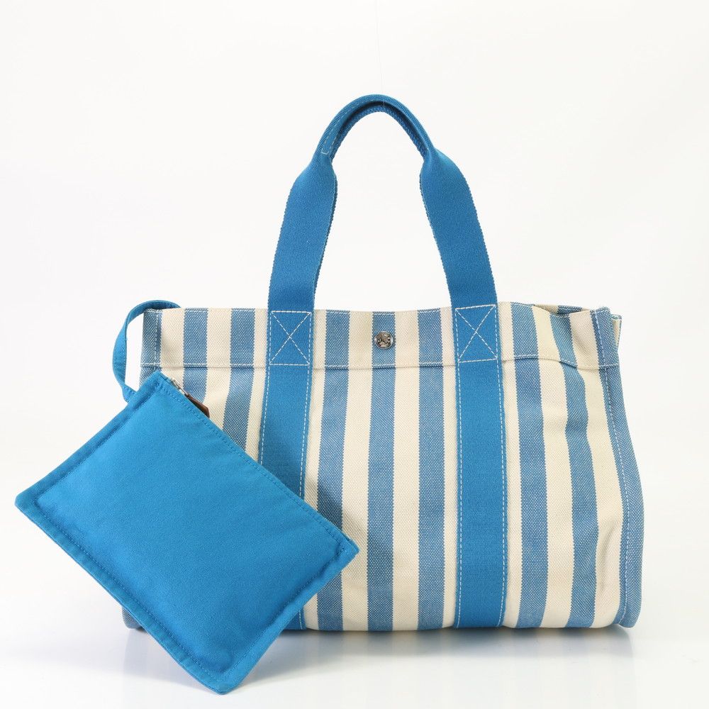 美品 エルメス カンヌ MM ポーチ 付 ストライプ トート バッグ 肩掛け  