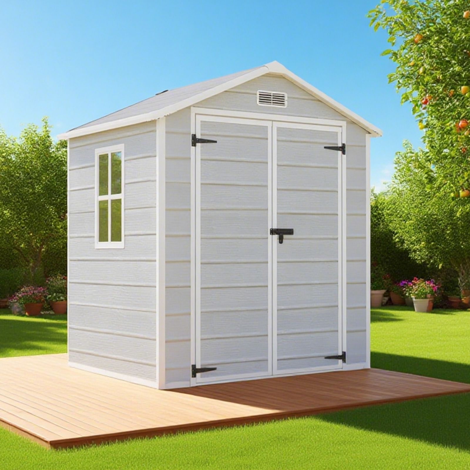 Donext 物置 屋外 樹脂製 倉庫 幅169×奥行135×高さ208cm 3500L 大型物置 戸外収納庫 窓付き 床板付き 防水|耐侯 ガーデン|庭|田畑|農場 頑丈 大容量 ライトグレー