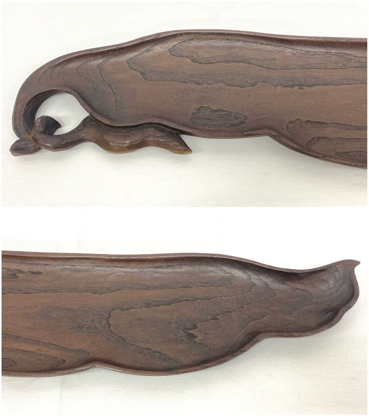 ZK080 天然木製 葉盆 葉形盆 幅約68cm 飾り皿 飾り台 トレー 和風 茶道具 煎茶