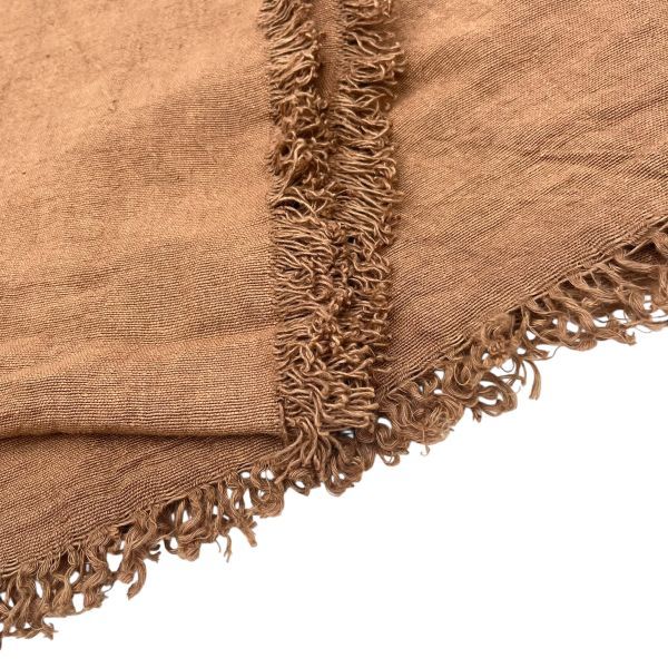 【新品タグ付き】A SAUCE MELER リネンフリンジストール　ブラウン 新品タグ付き】A SAUCE MELER リネンフリンジストール ブラウン