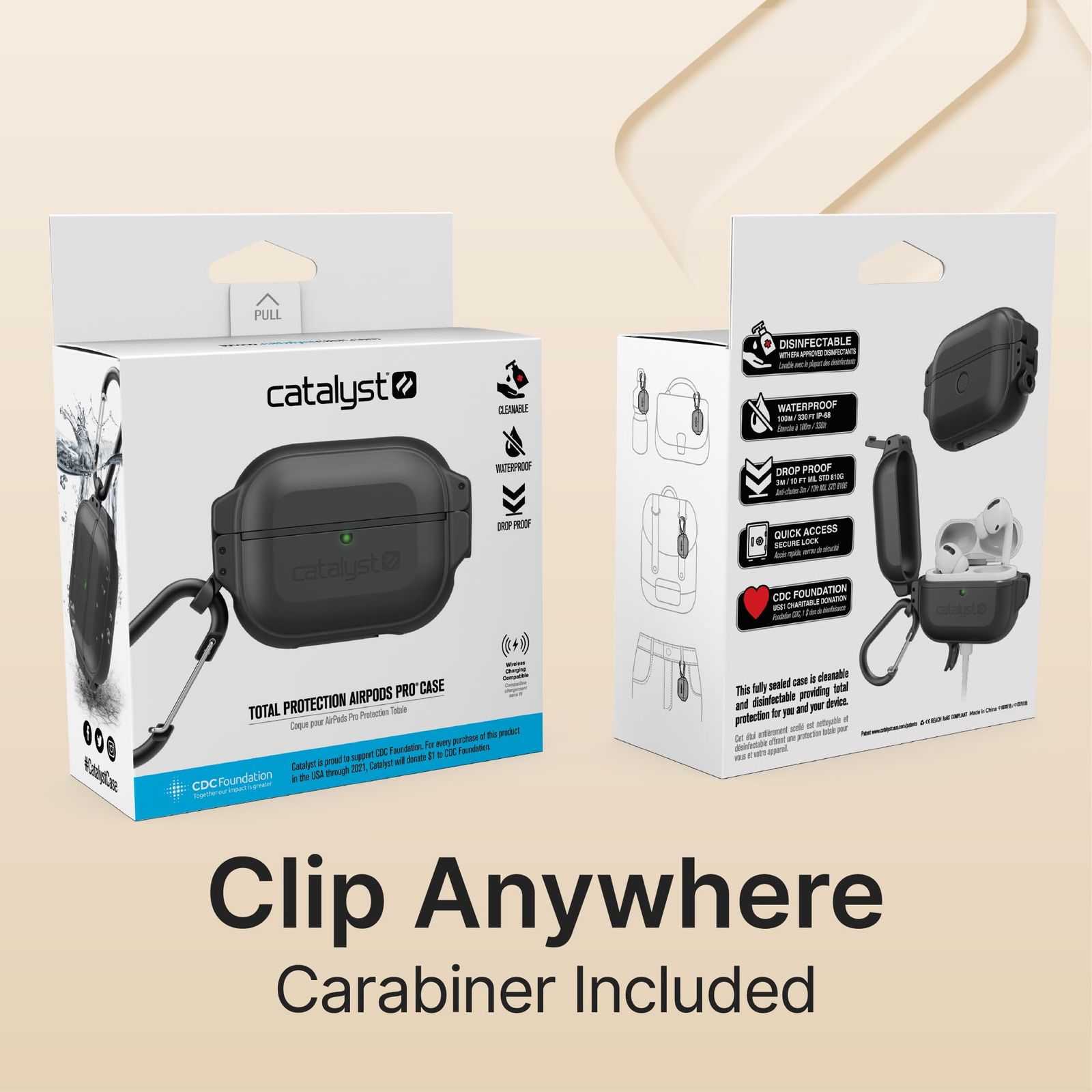 Catalyst 330フィート 防水 完全保護ケース AirPods(第1世代/第2世代)用 安全なロックシステム AirPods Pro Catalyst (カタリスト) トータルプロテクションケース AirPods 第3世代用 330フィート 防水ケース AirPods 3用  耐衝撃カバー AirPods第3世代用 カラビナ付きAirPods3用の耐久性のある保護