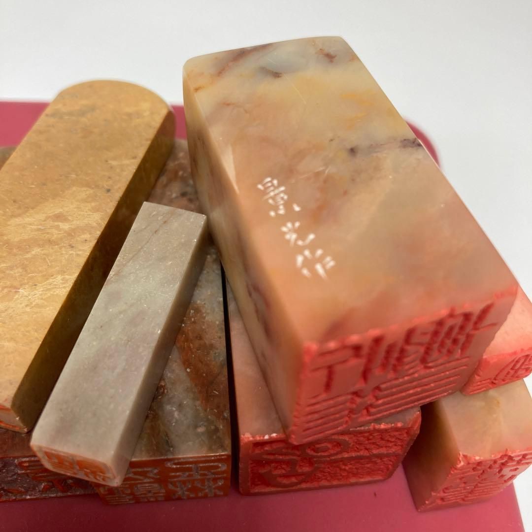 【最短翌日配送】 中国美術 寿山石印材9点 共箱 424g タトサ 東K5-0715 潜在可能性の高い