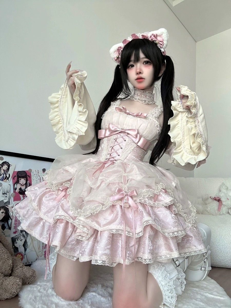 ピンク ロリータドレス ドール風 ゴスロリJSK甘ロリ ロリィタ