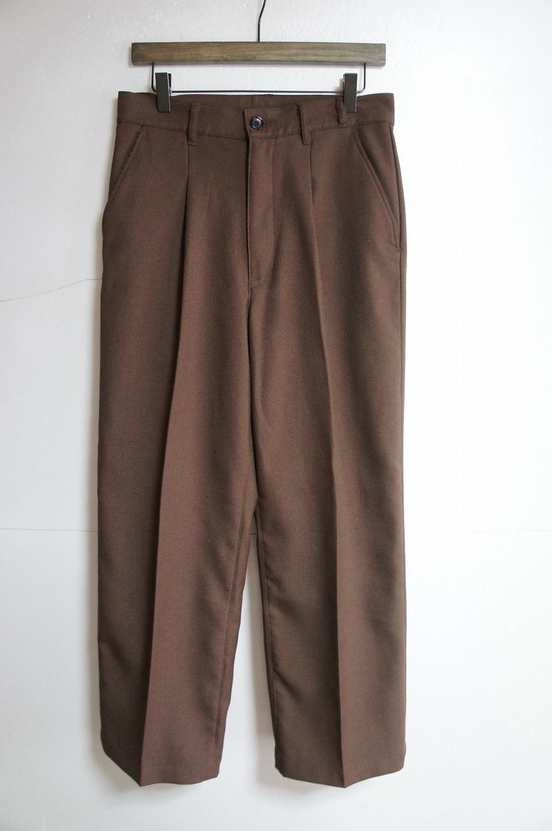 美品18SS MR.OLIVEミスターオリーブ RETORO POLYESTER TWILL -ONE PLEATS STA-PREST WIDE PANTS パンツ M-18103 茶704M★13