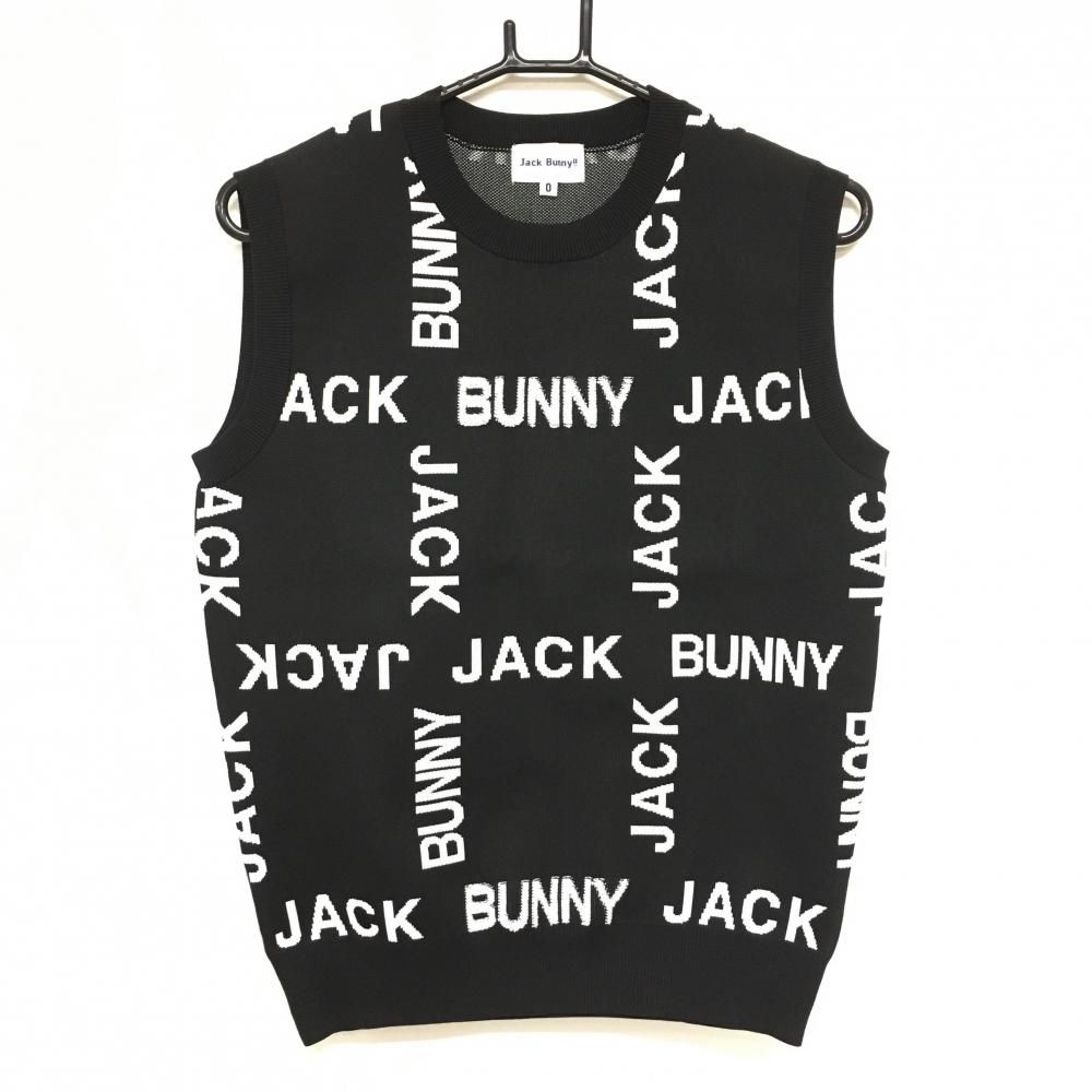 超 ジャックバニー ニットベスト 黒×白 ロゴ総柄 レディース 0 S ゴルフウェア 2025年モデル Jack Bunny