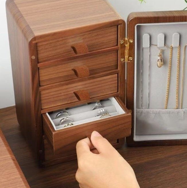 木製 ケース収納ボックス引き出し式精緻ピアスネックレス時計収納ケース家庭用5段 ケース