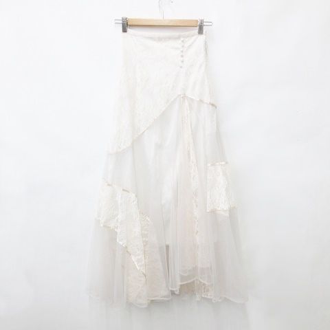 スナイデル SNIDEL スカート フ ースカート 異素材切替 レース チュール テープ レースアップ アイボリー ピンクベージュ 0