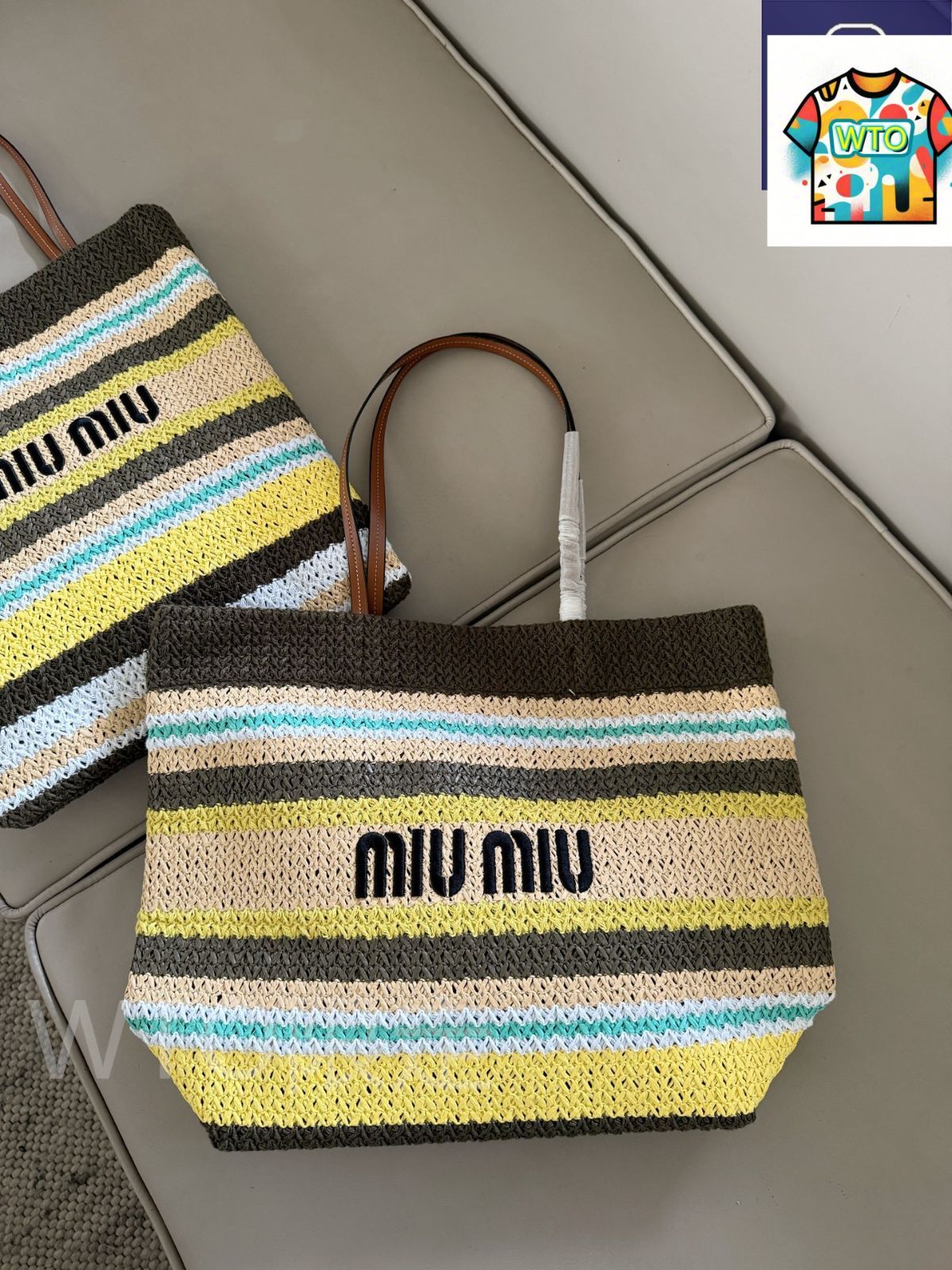 MIU MIU カラフル ハンドバッグ ミュウミュウ“カラフルレザー”の編み込みバッグ＆ホワイト