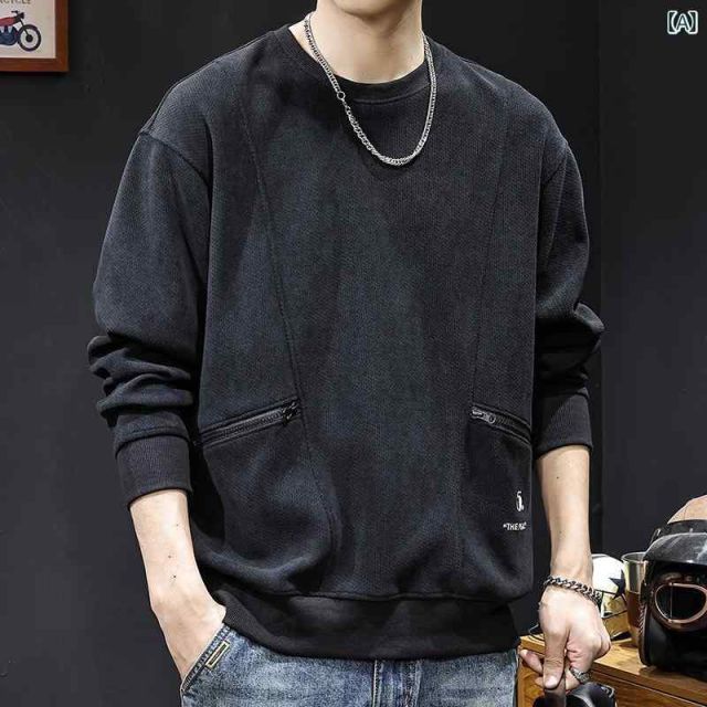 XL 秋冬 コーデ メンズ 服 シンプル ファッション オシャレ 大人 かっこいい 大きいサイズ ストリート 紳士服 ジッパー ポケット スウェット シャツ 厚手 服 ニット 服 長袖