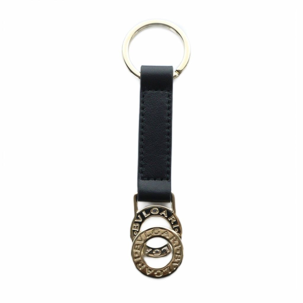 ブルガリ BVLGARI キーリング キーチャーム ストラップ レザー ロゴ ゴールド色 黒 ブラック GY18 |MQ OH