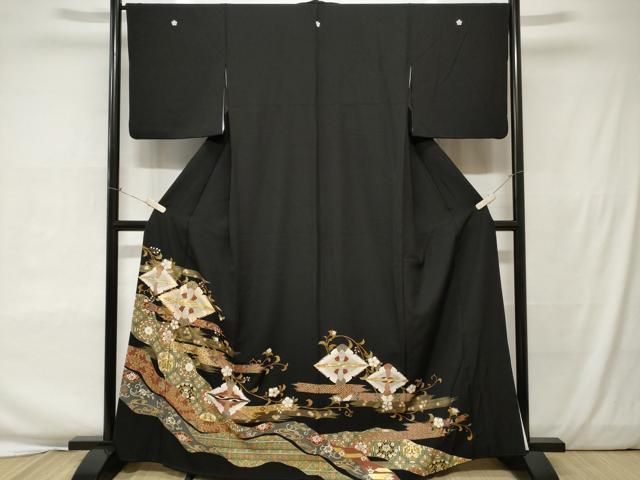 平和屋着物＃道中着 籠目草花文 ロング丈 正絹 逸品 CAAV5910id