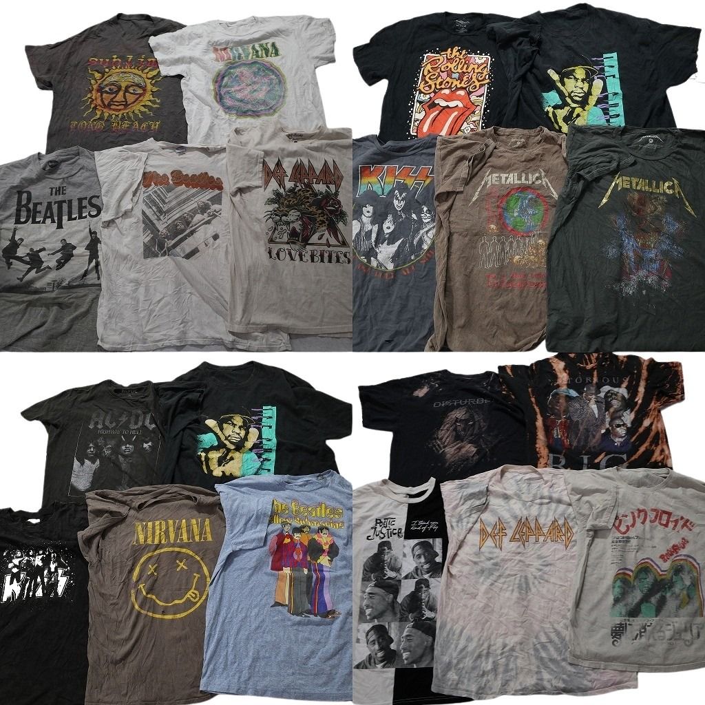 B品 古着卸 音楽 バンド 半袖Tシャツ 20枚セット メンズ Ｌ |XL サブライム デフレパード ビートルズ 古着 NA1878