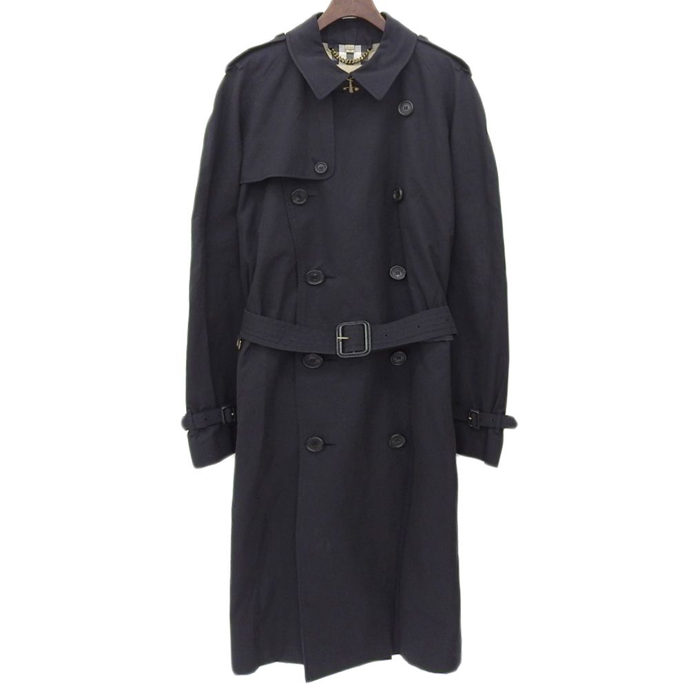 超美品 バーバリー BURBERRY 2019年商品 ウエストミンスター 裏地チェック ダブル トレンチコート 52 黒 メンズ 定価33万円