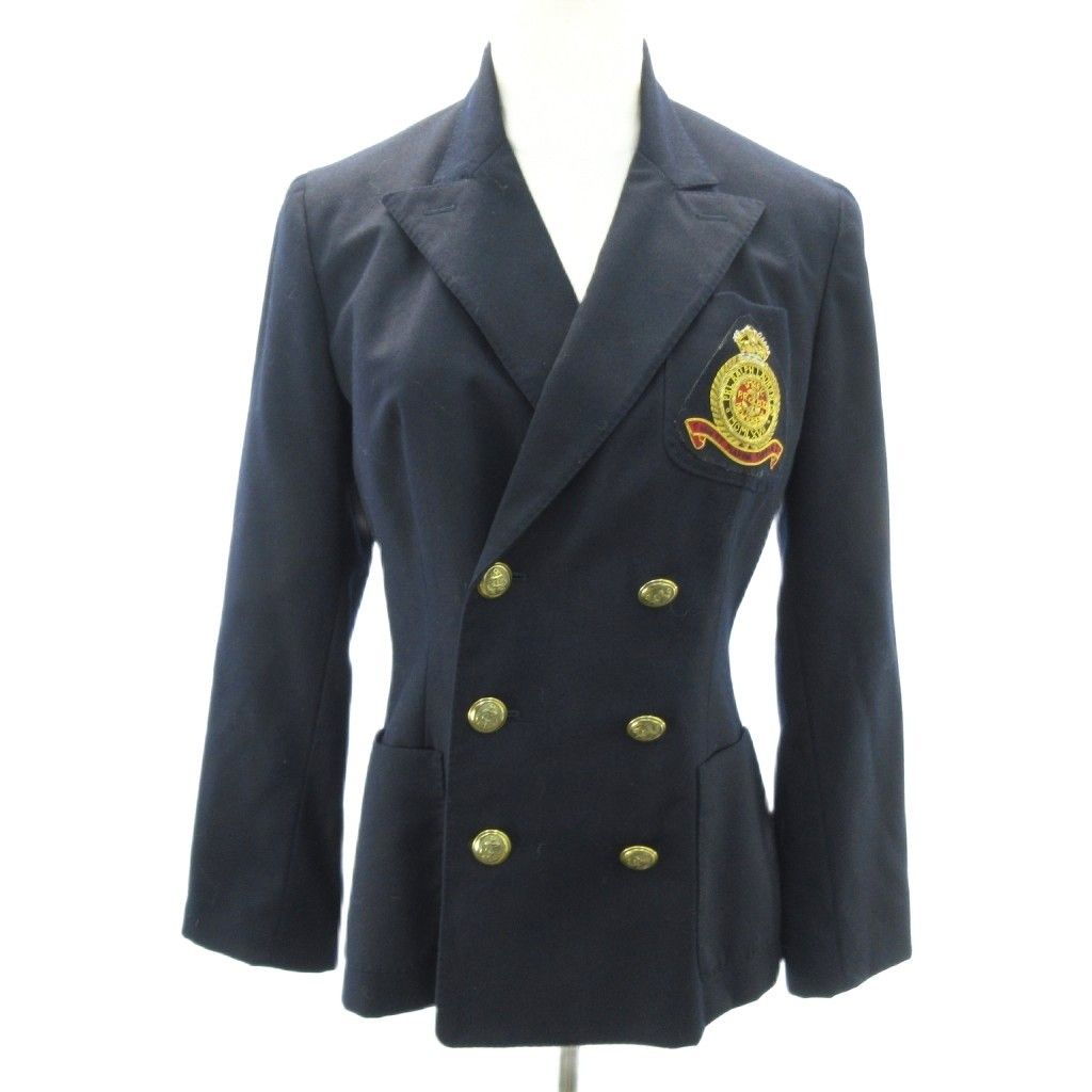 ラルフローレン RALPH LAUREN 金釦 紺ブレ ブレザー テーラードジャケット ロゴエンブレム イタリア製 紺 ネイビー 6 約S AA