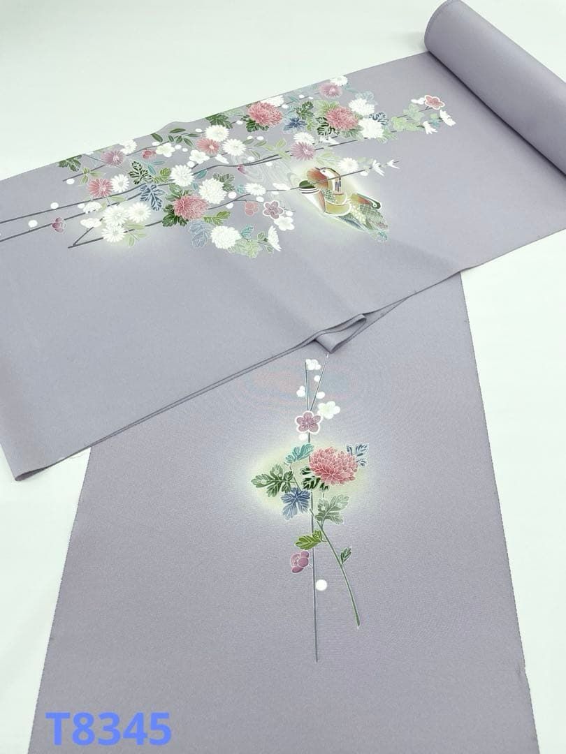 付け下げ 手描 鴛鴦 正絹 反物 付け下げ 手描 叩き染 鴛鴦 薄柿色 正絹