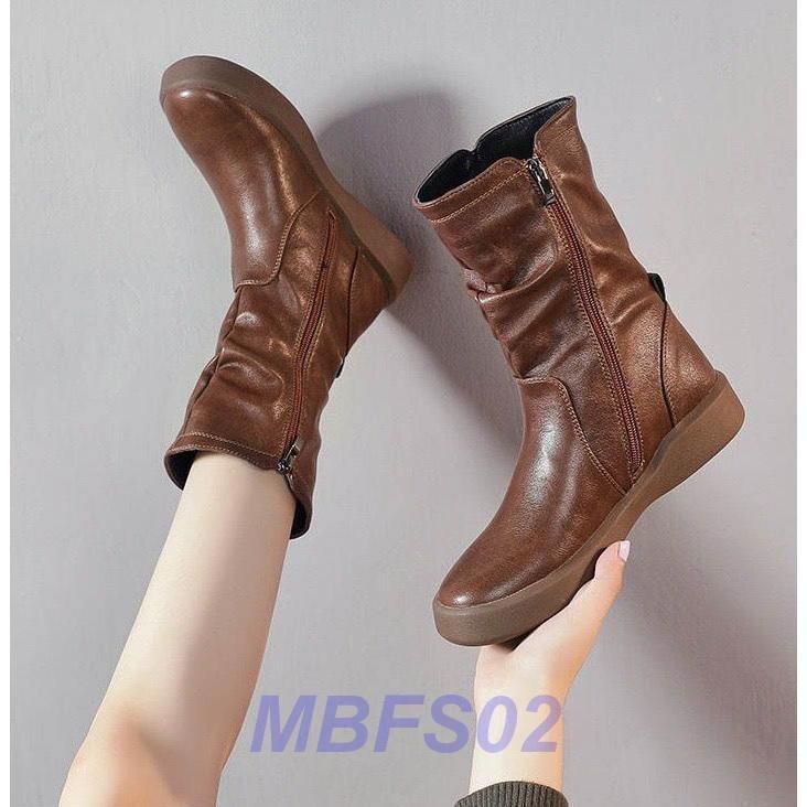 ブーツ レディース ミッドカーフ ブーティ ローヒール ミドルブーツ