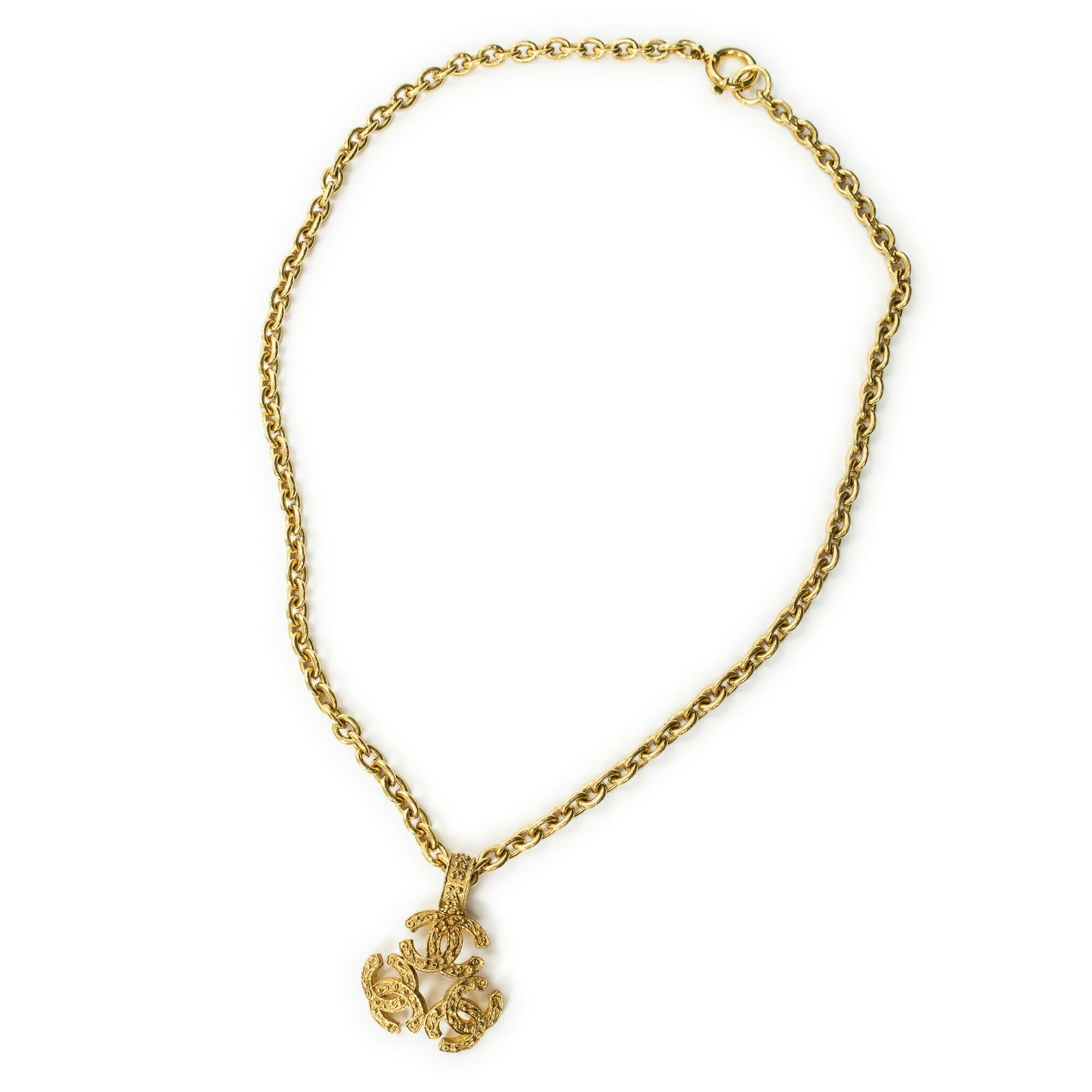 CHANEL シャネルヴィンテージ トリプル CC ペンダント ネックレス金金メッキA