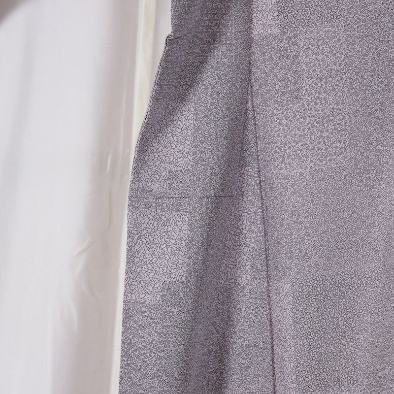 【半幅帯つき】江戸小紋 薄紫 正絹 袷 黒　松　亀　鶴　扇子　笹 半幅帯プレゼント】江戸小紋 薄紫 正絹 袷 黒 松 亀 鶴 扇子 笹