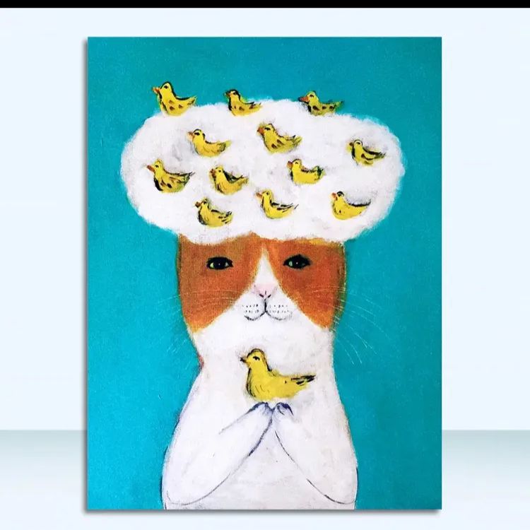 ひよこを乗せた猫　レトロ　アートポスター　インテリア　リビング　玄関　トイレ ひよこを乗せた猫 レトロ アートポスター インテリア リビング