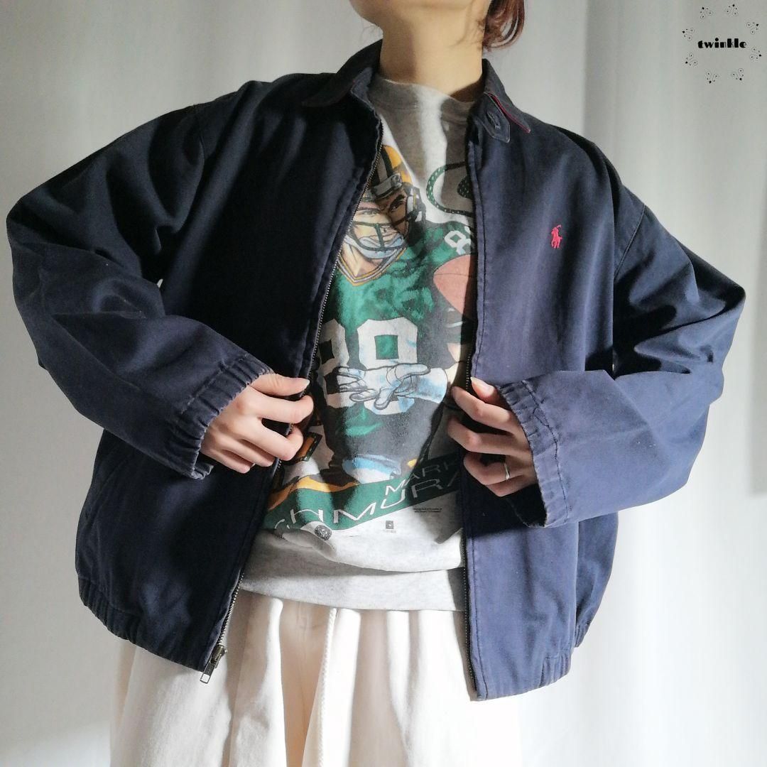 80s90sポロラルフローレンスイングトップドリズラージャケット紺