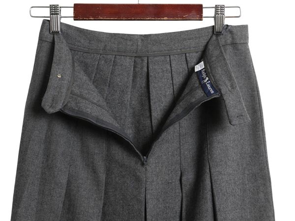 なクーポン配布中! 80s ラルフローレン ロング プリーツ スカート レディース S ヴィンテージ ポロ ウール 無地 マキシ丈 ロング丈 シンプル きれいめ グレー