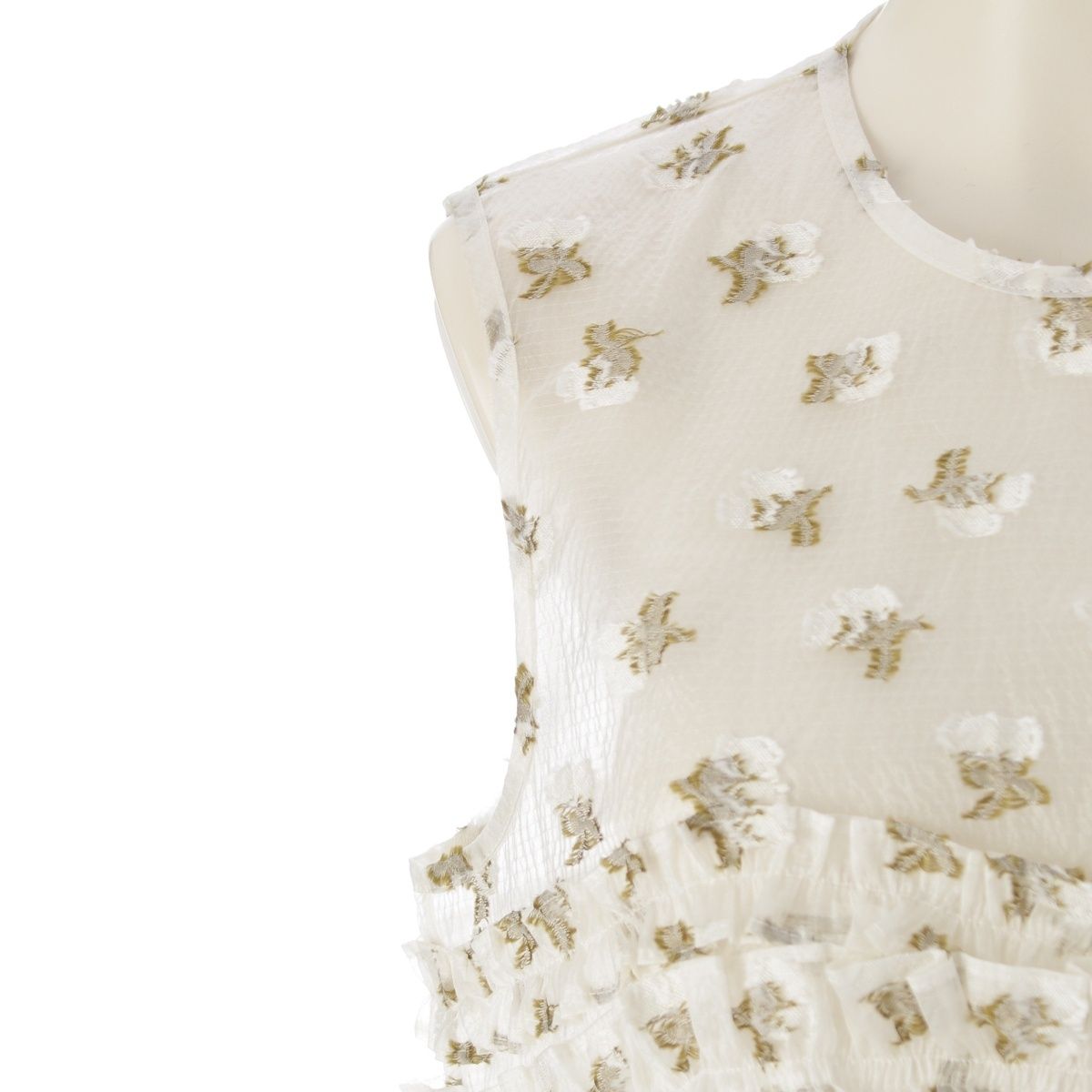 トレンド セシリーバンセン 24-25SS シルク ナイロン READY TO WEAR OKSANA TOP ジャガード シアー トップス 4.24RTW11023 ホワイト グリーン UK10 US6 夏セール開催中！