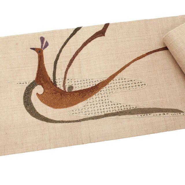 中古】 すごい値！ 名古屋帯 九寸 紬 リサイクル 正絹 スワトウ刺繍