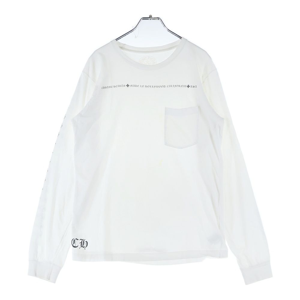 CHROME HEARTS 長袖カットソー ホワイト ネックロゴ CHクロス Tシャツ 長袖 コットン ホワイト クロム