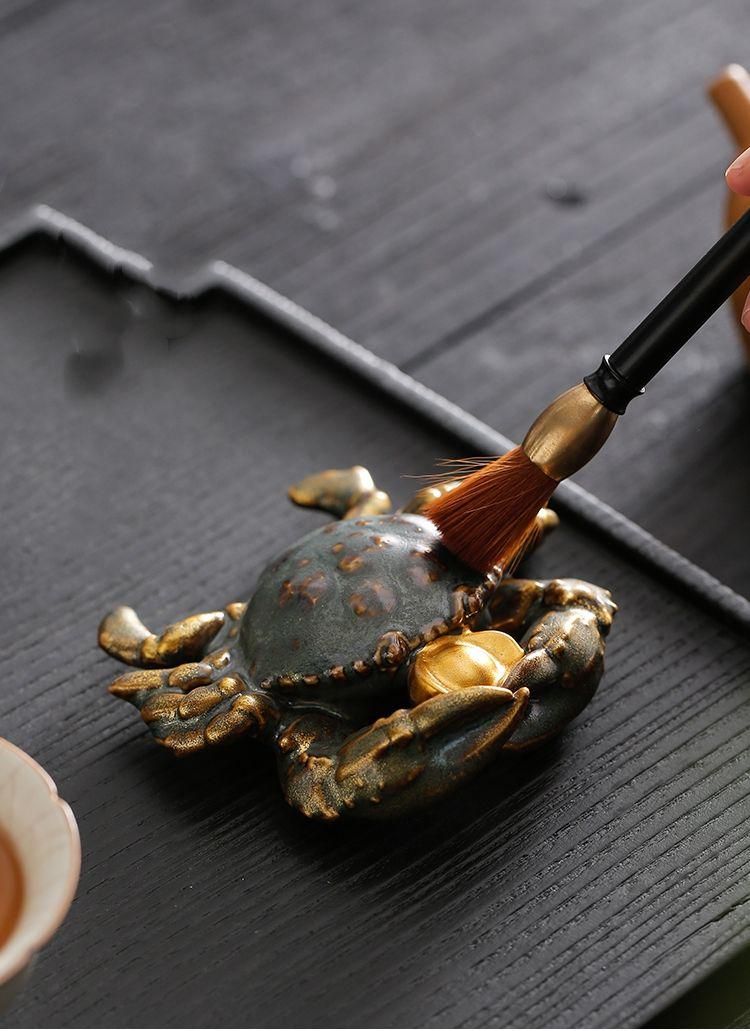 カニの置物 茶寵   茶道具  香道具  装飾品  工芸品 美術品 置物 陶磁器 茶道具 香道具 蓋置 置物 カニ 陶磁器 装飾品 現代工芸品美術品