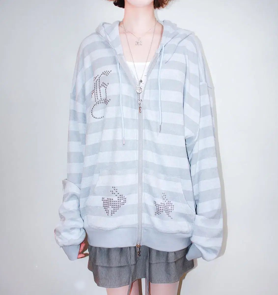 エッセイ eessay Haru フーディー スカイブルー フードジップアップ