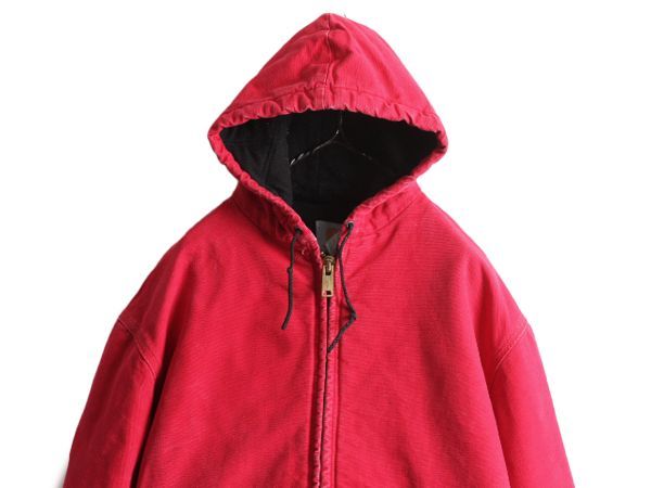 90s USA製 Carhartt アクティブジャケット パーカー 赤 ダック 古着 80-90s Carhartt 裏地 メッシュ レッド ダック アクティブ