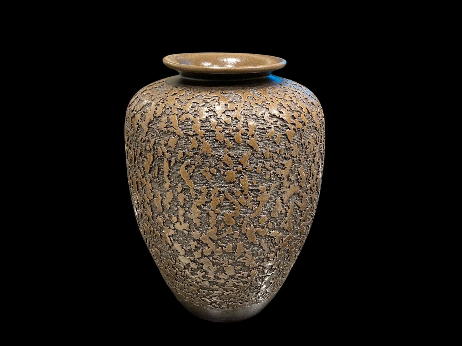 古美術 信楽焼 壺 花瓶  備前焼 唐物骨董品 高27cm X30cm 信楽焼 利山作 花瓶 伝統工芸 松肌 華器 花器 壺 壷 古美術 骨董 工芸