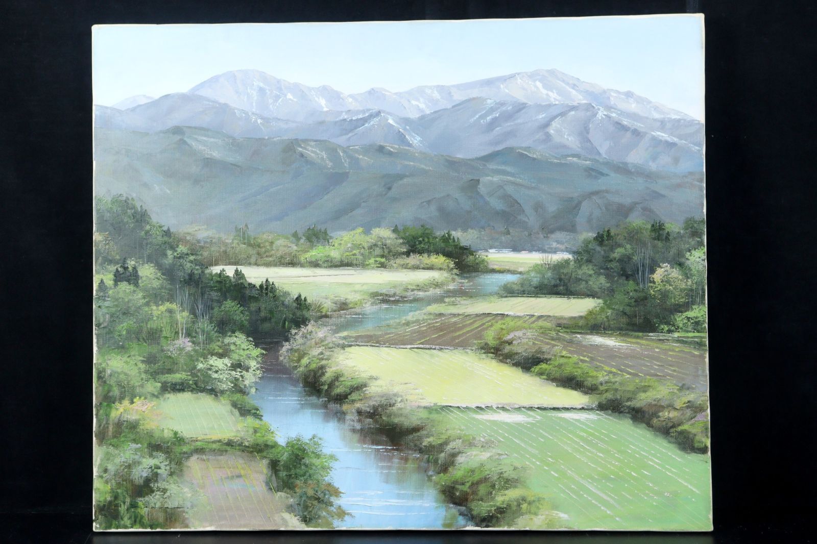 佐田光 「越後三山」 肉筆油彩20号 山風景画 唐物 骨董 古美術