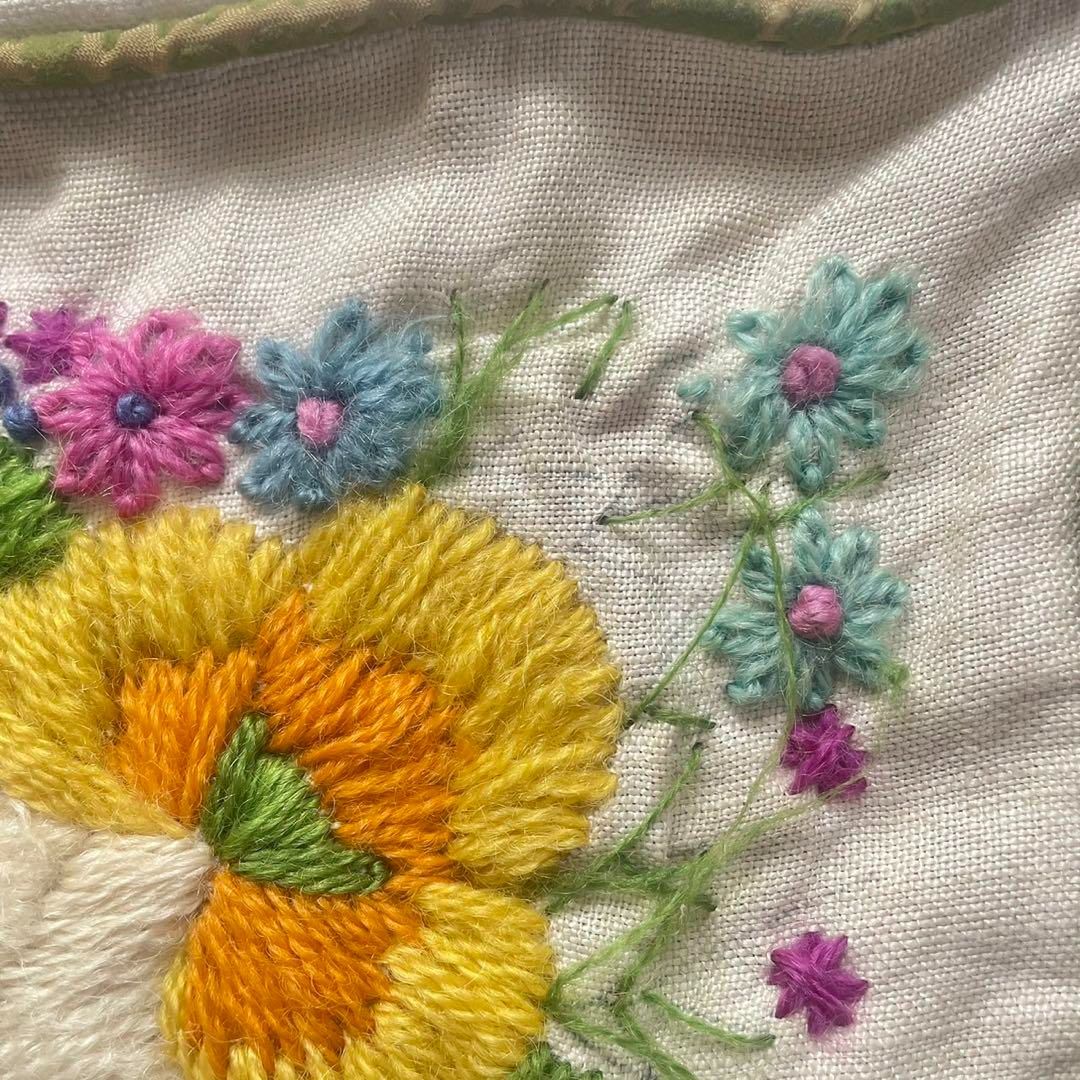 60s vintage 総刺繍 クッションカバー お花刺繍 ヴィンテージ