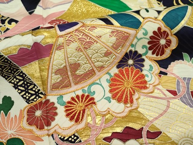 平和屋本店□極上 創業460年・千總 振袖 駒刺繍 宝尽くし 金彩 常盤色