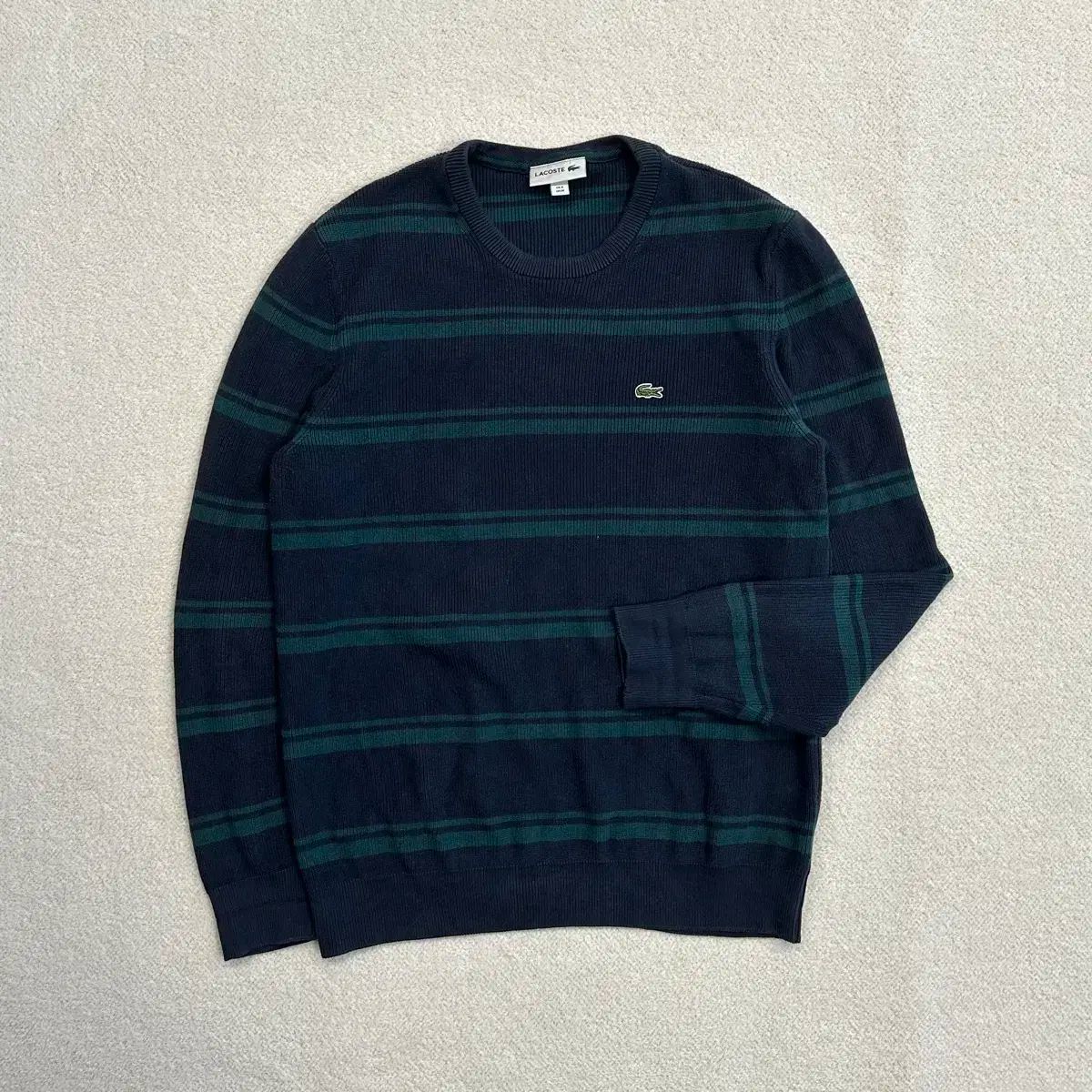 LACOSTE(ラコステ) クルーネック ストライプ リブ付き コットン セーター