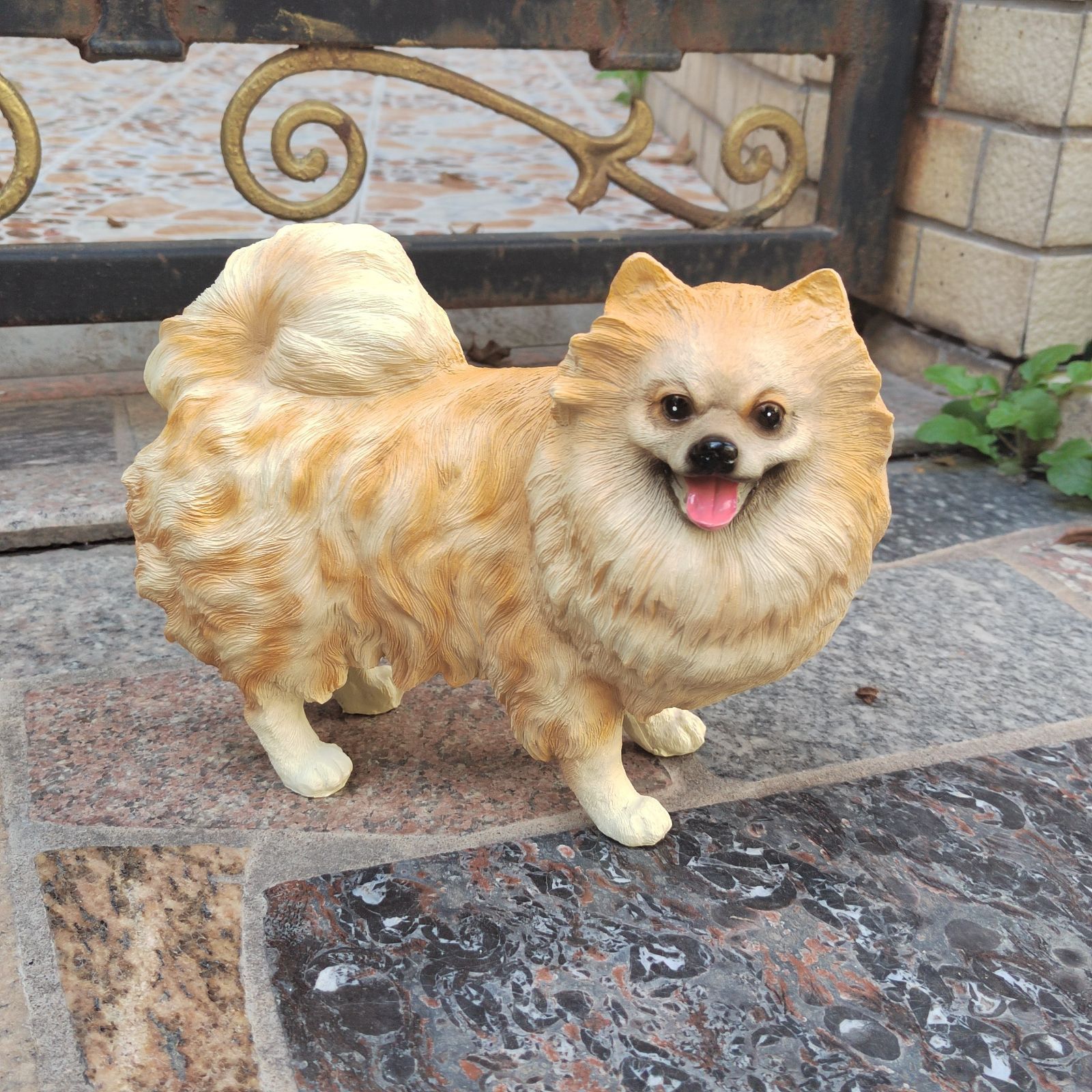 ミニチュア 置物 ポメラニアン 子犬 ベージュ イヌ リアル 24cm いぬ