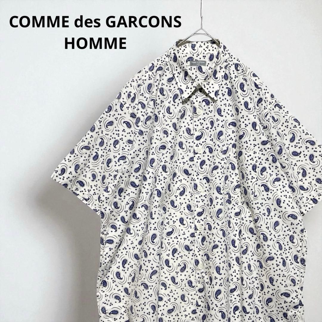 COMME des GARCONS HOMME コムデギャルソン 90s ペイズリー シャツ 半袖 白 ブルー 総柄 L XL 2XL F フリーサイズ 大きいサイズ