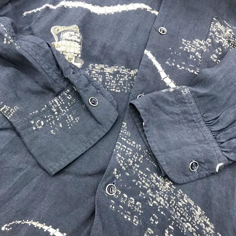 Porter Classic ALOHA LONG SHIRT 月夜の黒 アロハ ロングシャツ 長袖 総柄  古着 メンズ Sサイズ ポータークラシック トップス A11088◆