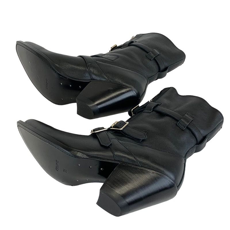 セリーヌ CELINE ブーツ ショートブーツ 靴 シューズ レザー ブラック 未使用 センタージップ ベルト - メルカリ