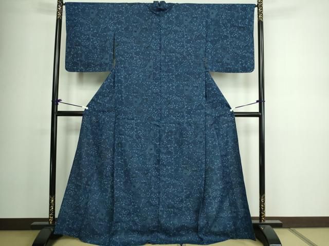 紬着物 藍染 藍染格子紬着物｜夢吉きもの