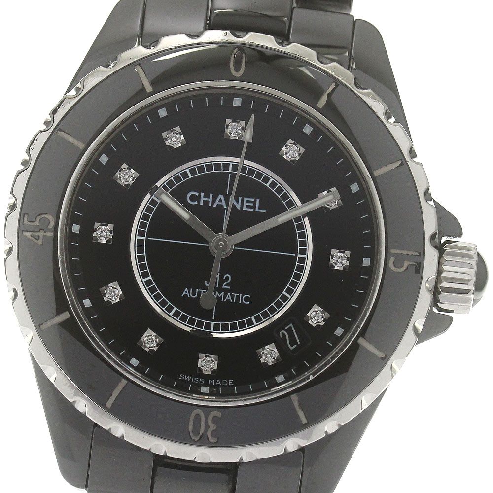 シャネル CHANEL H1626 J12 38ｍｍ 黒セラミック 12Pダイヤ 自動巻き メンズベルト訳あり_860488