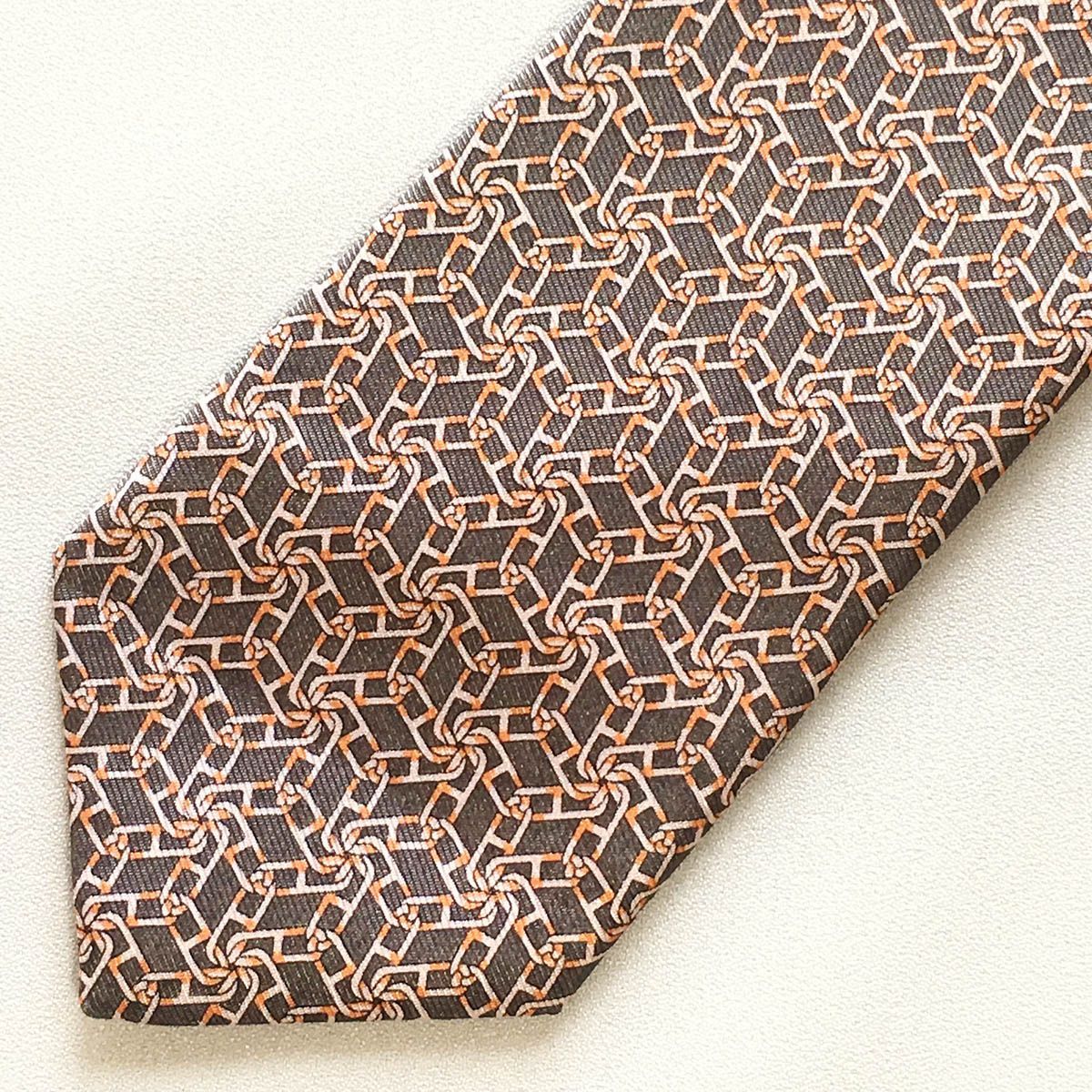 【美品】エルメスネクタイ HERMES エルメス ネクタイ TIE メンズ フランス製 シルク H柄