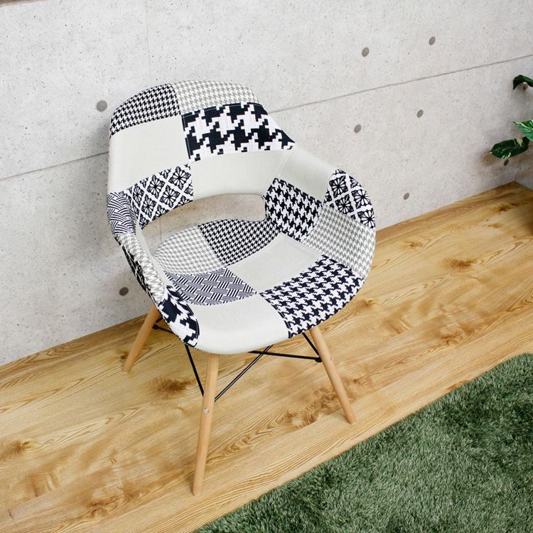 パッチワークデザインチェアー 　おしゃれ　インテリア　椅子　ダークグレー ｜ぼん家具 パッチワークチェア チェア ダイニングチェア 耐荷重