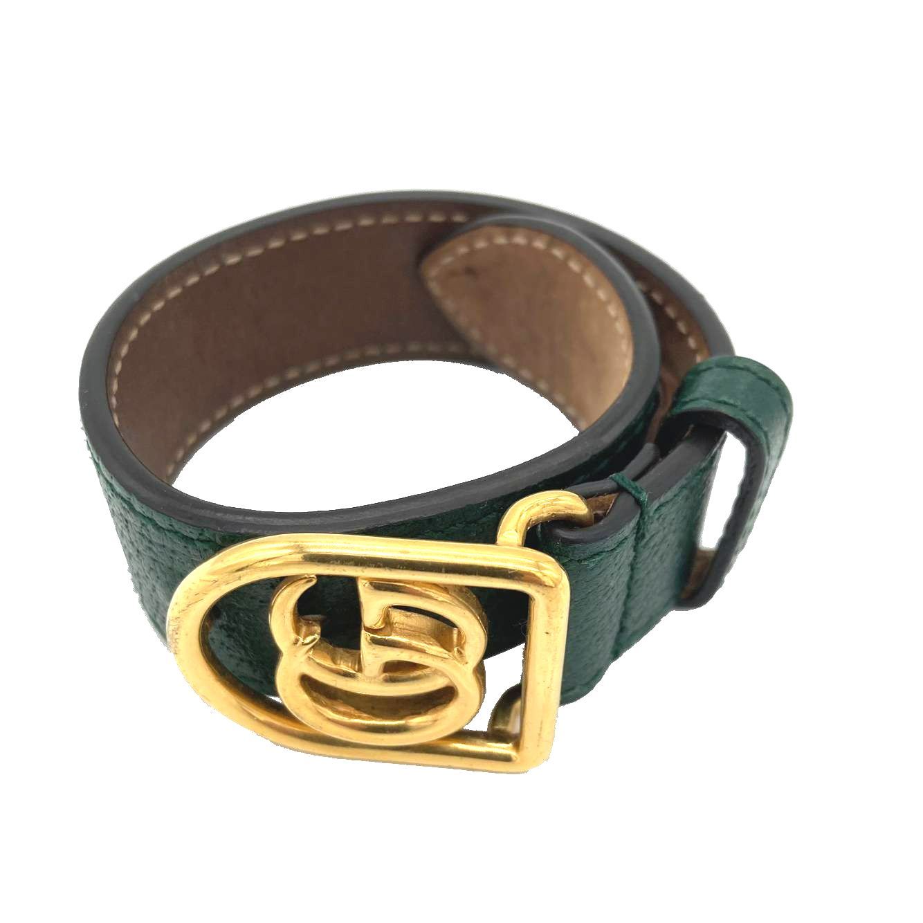 新品同様】 GUCCI グッチ ブレスレット GGマーモント レザー グリーン 