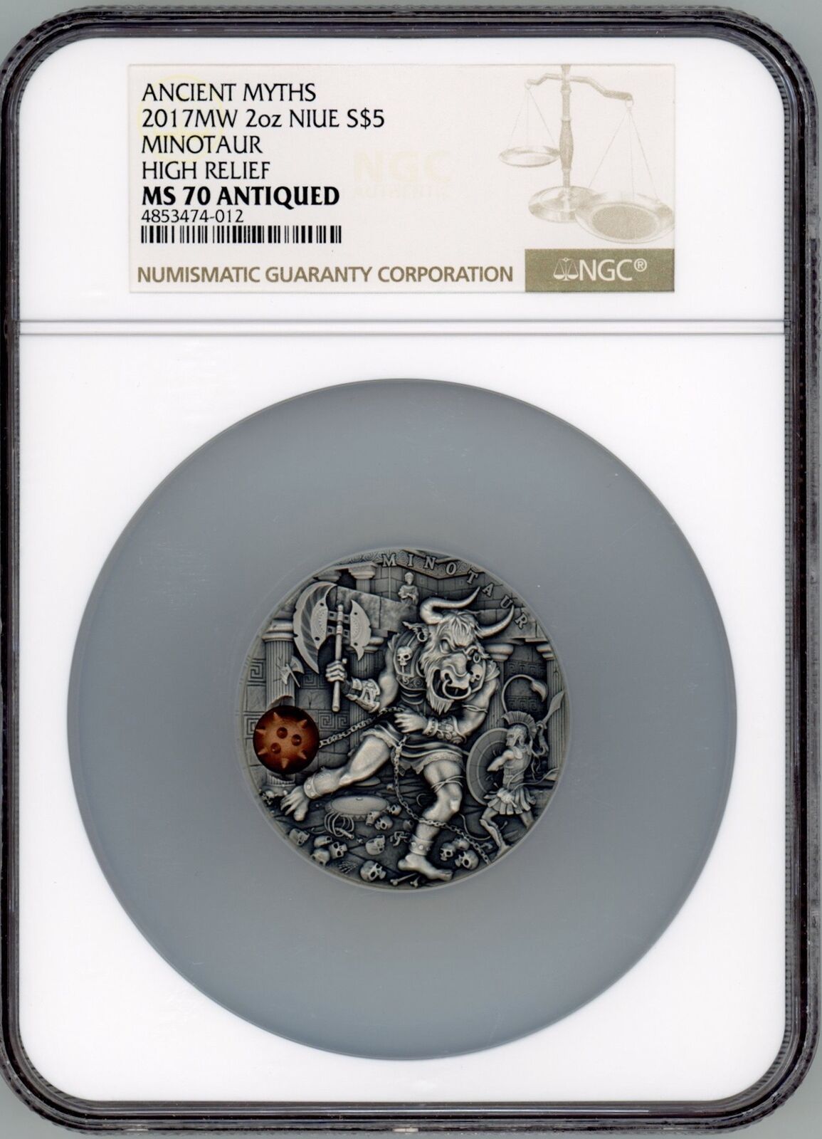 2017 NIUE MINOTAUR ANCIENT MYTHS 2oz SILVER COIN $5 NGC MS70 HIGH RELIEF ANTIQUE