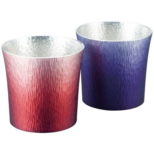 5営業日で発送 大阪錫器 錫製タンブラー310ml2客セット 24-2-1N2P 赤 紫 4112-065 2224563